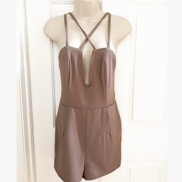 Love Culture Pants - Crepe Solid Romper - Taupe - NWT